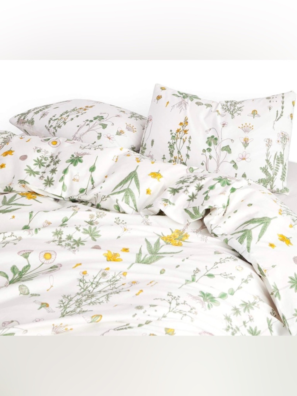 FULL Cotton outer Illustrated Plants & Flowers Floral Comforter & 2 Pillow Shams